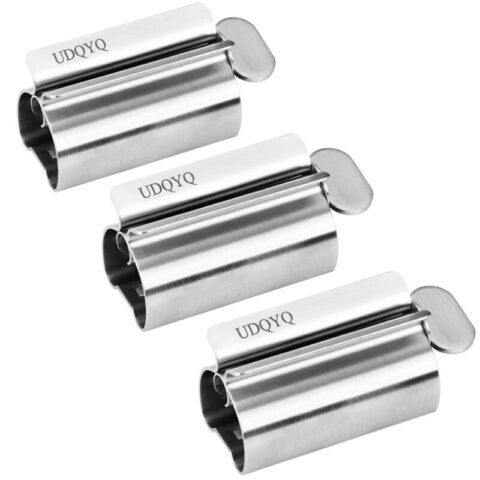 Tubenquetscher Tubenpresse,3-er Pack Zahnpasta Squeezer Edelstahl Sparen Zahnpasta total Squeeze Out Leere Rohre, Edelstahl Zahnpasta Sitzhalter mit Standfunktion. (Gloss Finish Silver)